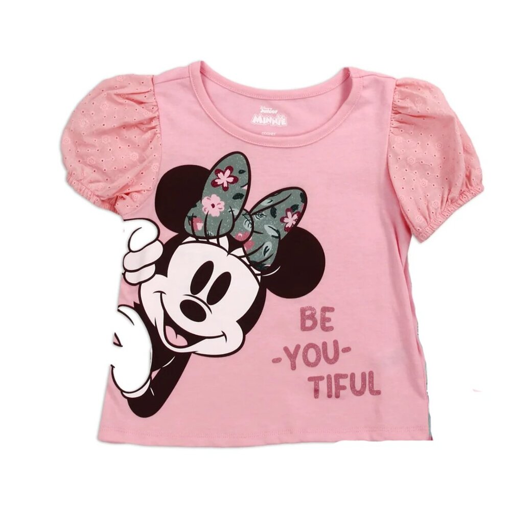 Disney Minnie Mouse Toddler Girls 2 Pc Legging Set Cotton Top Bow Outfit 3T, 4T - Picture 2 of 3